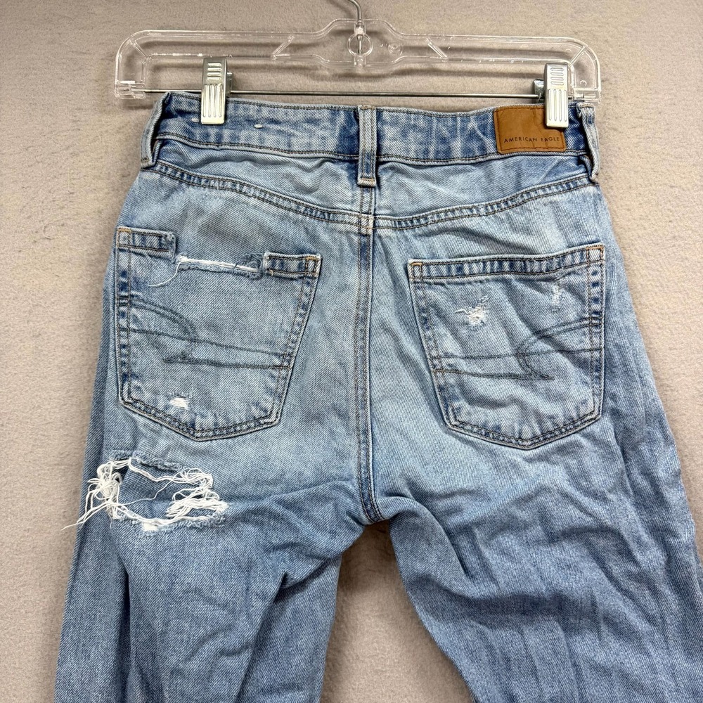 American Eagle Mom Jeans Womens 000 Fits 26x27* Blue Pants Distressed Straight - Picture 5 of 13